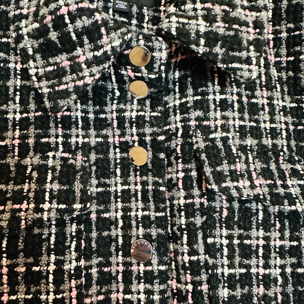 NWT Laundry by Shelli Segal Tweed Plaid Coat Jacket Fit & Flare Women Black -M - Picture 14 of 16